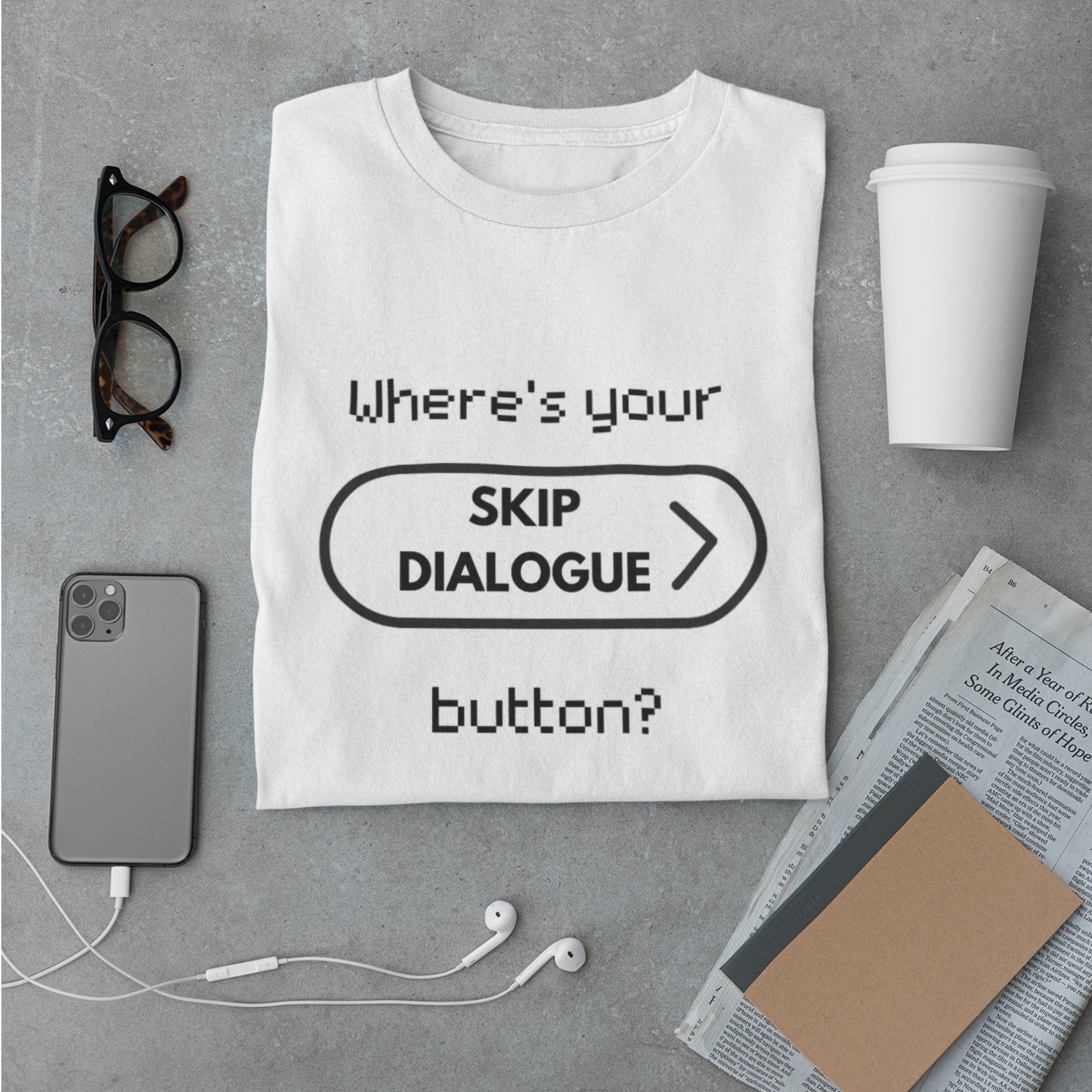 Skip Dialogue Button Unisex Tee