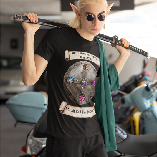 Attack One Of Us We All Roll For Initiative Unisex Tee